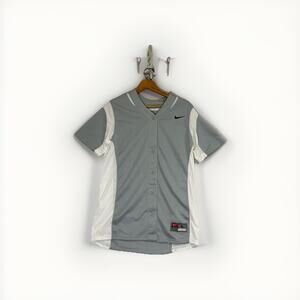 Nike Women’s Softball Jersey L Gray White Button Up Game Top NWT $60 New